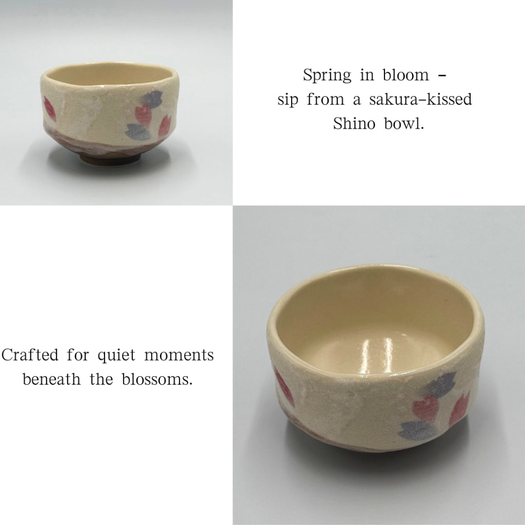Mini Matcha Bowl Shino Sakura – Japanese Chawan Tea Cup, Mino Ware with Cherry Blossom Glaze, Made in Japan