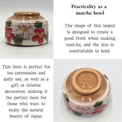 Matcha Bowl Red Sakura Blizzard – Japanese Chawan, Mino Ware, Handmade Spring Blossom, Made in Japan