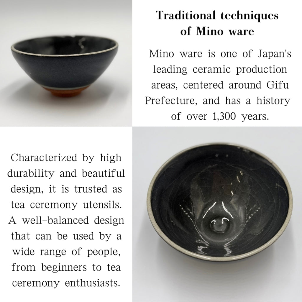 Matcha Bowl Crackle Grey Hiragata – Japanese Flat Chawan, Mino Ware, Handmade Ceramic Tea Bowl, Made in Japan