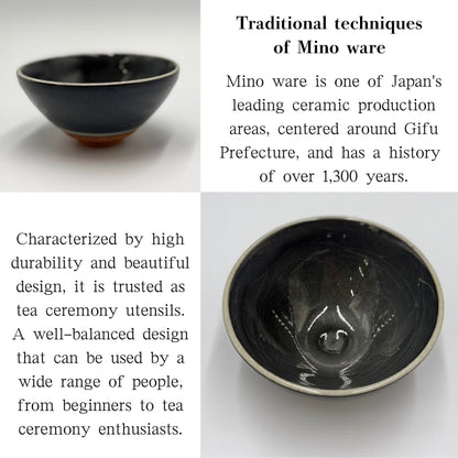 Matcha Bowl Crackle Grey Hiragata – Japanese Flat Chawan, Mino Ware, Handmade Ceramic Tea Bowl, Made in Japan