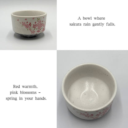 Matcha Bowl Sakura Shizuku Red – Japanese Chawan Tea Cup, Mino Ware, Handmade Spring Blossom Glaze, Made in Japan