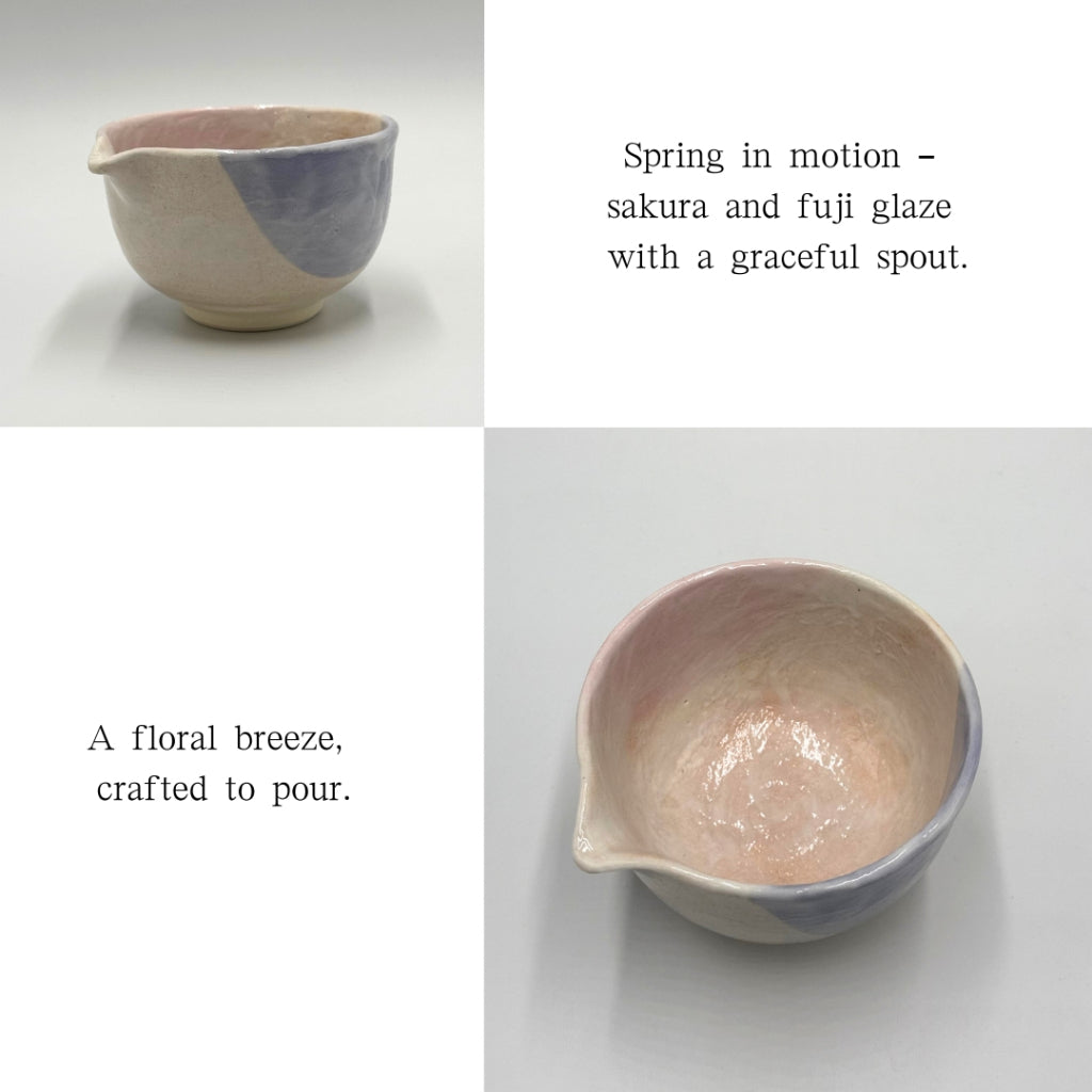 Matcha Bowl Sakura and Wisteria Spouted Katakuchi Chawan, Japanese Mino Ware Tea Cup, Made in Japan