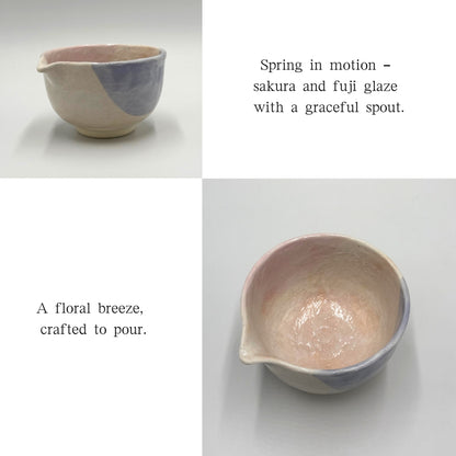 Matcha Bowl Sakura and Wisteria Spouted Katakuchi Chawan, Japanese Mino Ware Tea Cup, Made in Japan