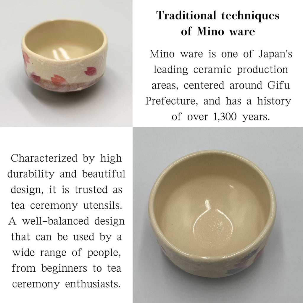 Mini Matcha Bowl Shino Sakura – Japanese Chawan Tea Cup, Mino Ware with Cherry Blossom Glaze, Made in Japan