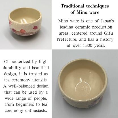 Mini Matcha Bowl Shino Sakura – Japanese Chawan Tea Cup, Mino Ware with Cherry Blossom Glaze, Made in Japan