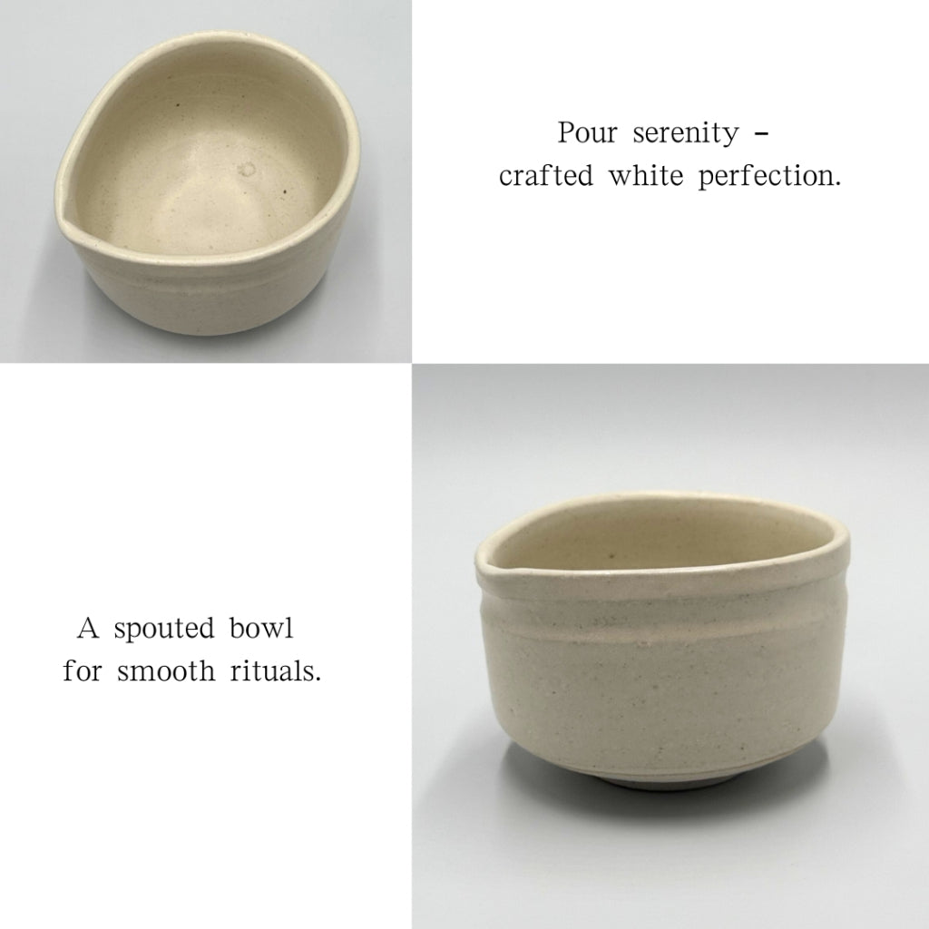 Large White Spouted Matcha Bowl – Katakuchi Chawan, Shironeri Glaze, Mino Ware, Made in Japan