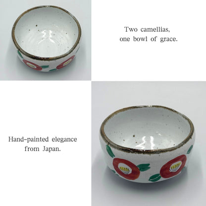 Matcha Bowl Twin Camellia Hand-Painted – Japanese Chawan, Mino Ware, Tsubaki Design, Made in Japan
