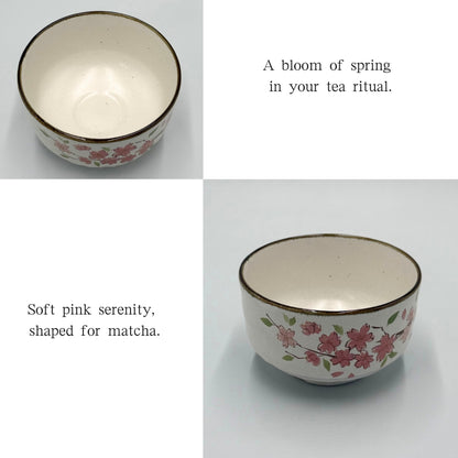 Matcha Bowl Satozakura Genji – Japanese Chawan, Cherry Blossom Design, Mino Ware, Made in Japan
