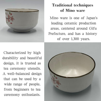 Matcha Bowl Satozakura Genji – Japanese Chawan, Cherry Blossom Design, Mino Ware, Made in Japan