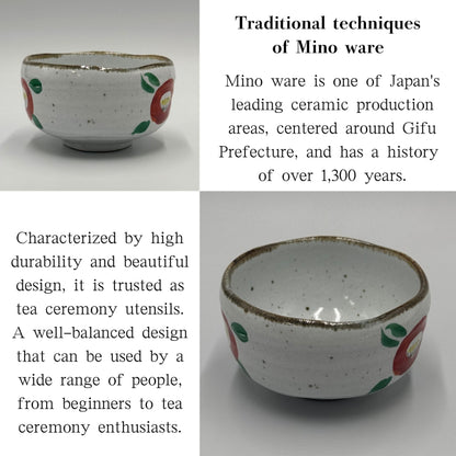 Matcha Bowl Twin Camellia Hand-Painted – Japanese Chawan, Mino Ware, Tsubaki Design, Made in Japan