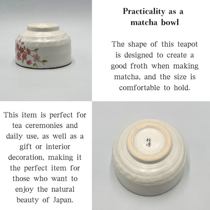 Matcha Bowl Satozakura Genji – Japanese Chawan, Cherry Blossom Design, Mino Ware, Made in Japan
