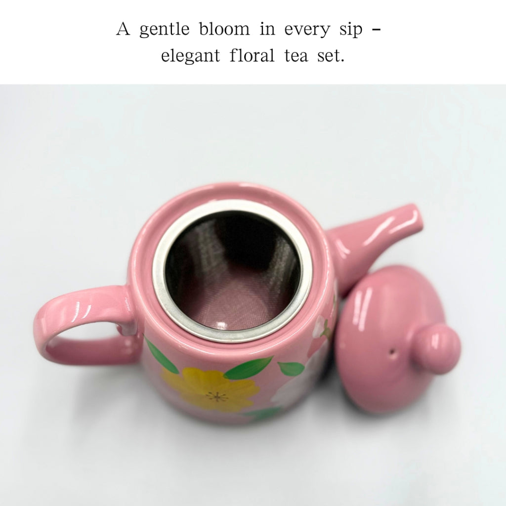 Porcelain Teapot & Mug Set – 2-Tone Pink Floral Design, Elegant White Ceramic Gift Set