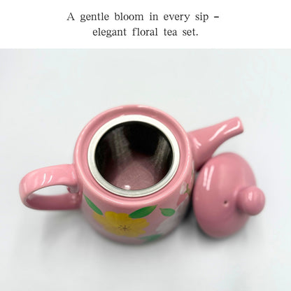 Porcelain Teapot & Mug Set – 2-Tone Pink Floral Design, Elegant White Ceramic Gift Set