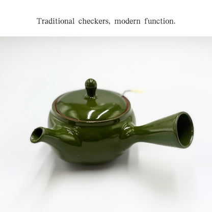 Poipoi Kyusu Teapot Checkered Ichimatsu Pattern, Modern Japanese Style Easy-Clean Teapot with Built-in Strainer