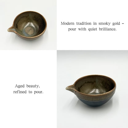 Matcha Bowl Ibushi Gold Katakuchi – Japanese Spouted Chawan with Smoky Gold Finish, Mino Ware, Handmade, Made in Japan