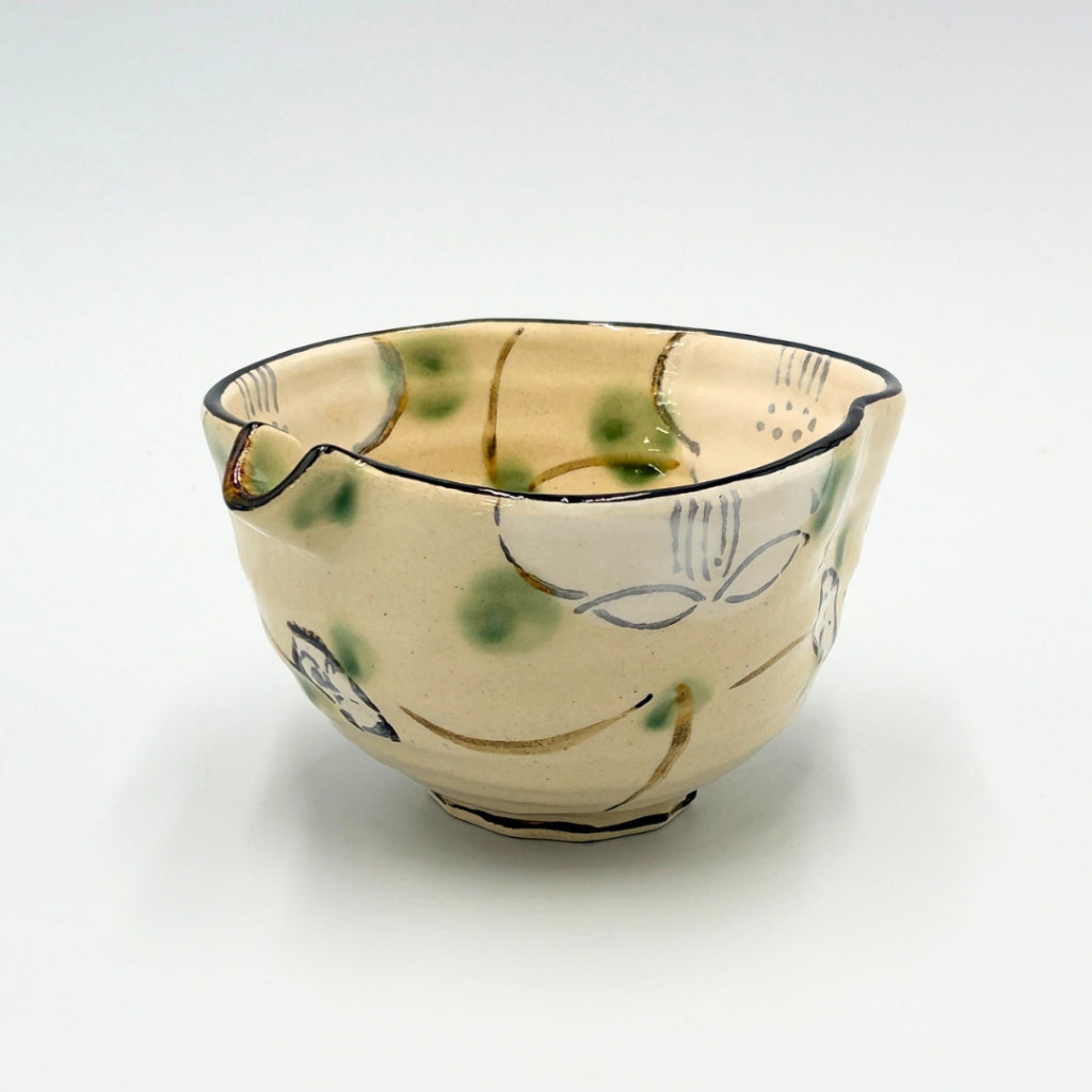 Japanese Ceramic Lattice Floral Pouring Bowl 4.0 Small Bowl Handcrafted Pottery Tableware