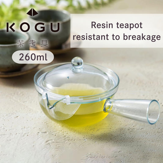 KOGU Tea Infuser, Unbreakable Teapot 260ml [Made in Japan], Dishwasher Safe, Made of Resin, Glass-Like Transparency, Lig