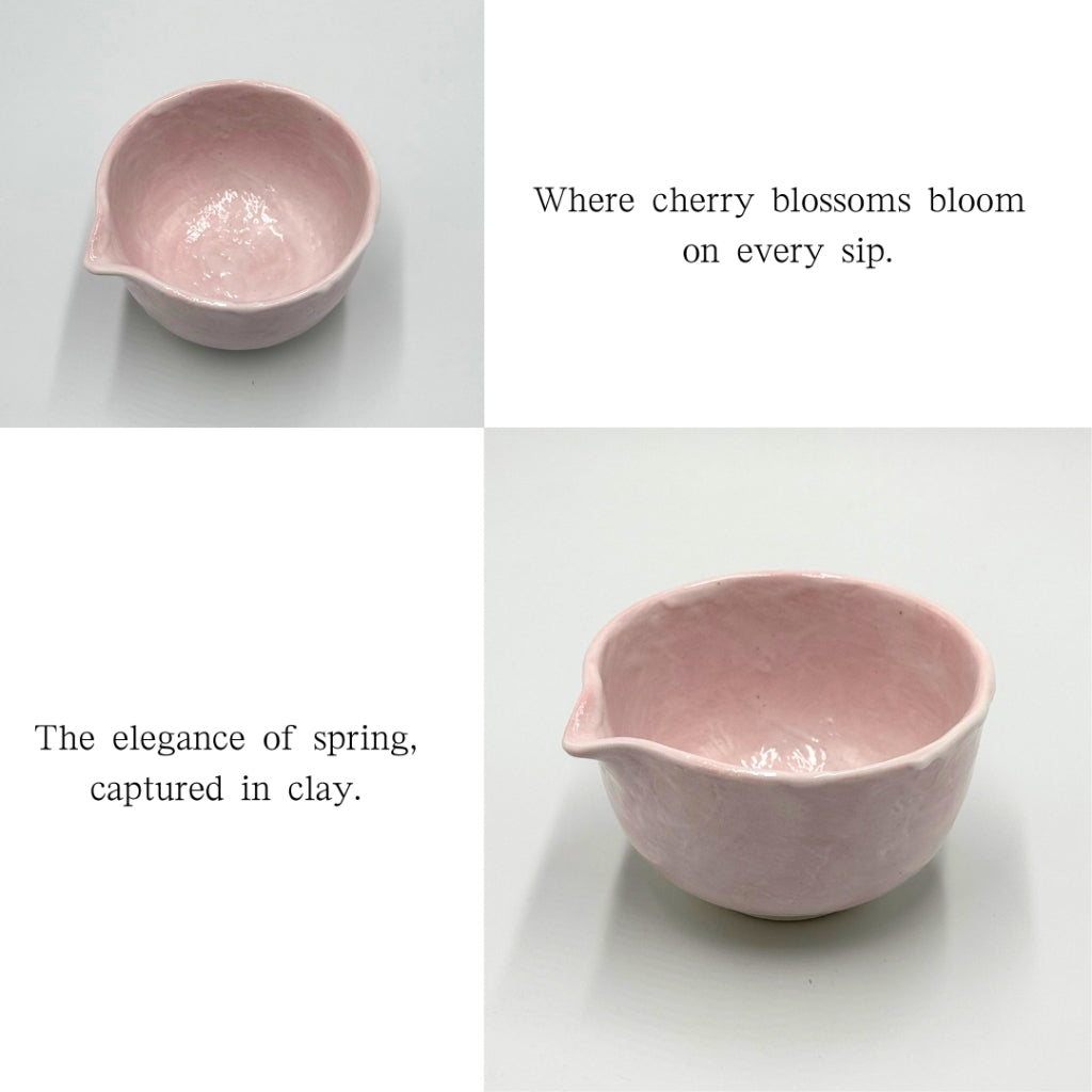 Matcha Bowl Sakura Shino Tataki Spouted Katakuchi Chawan, Mino Ware, Handmade, Made in Japan