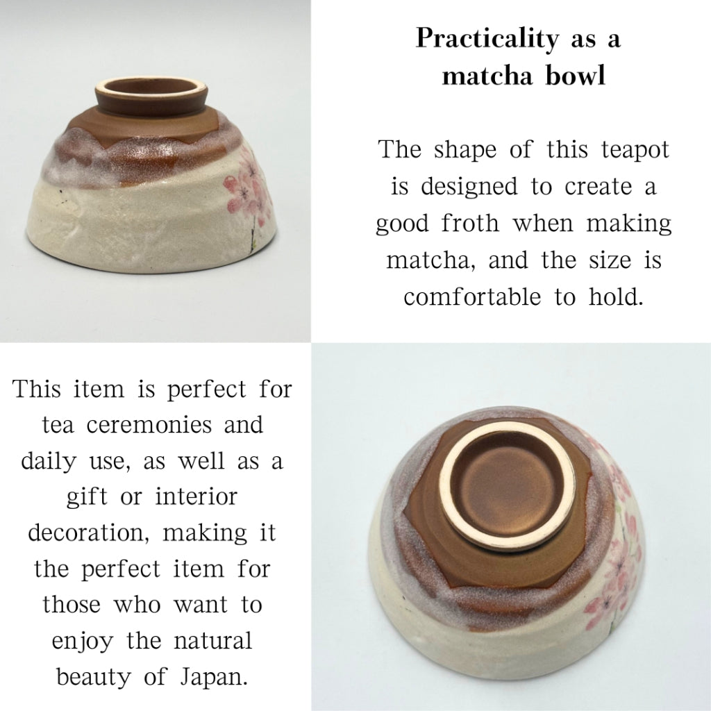 Matcha Bowl Shiroyama Sakura – Japanese Chawan Tea Bowl with Cherry Blossom Design, Mino Ware