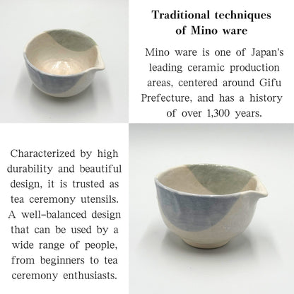 Matcha Bowl Forest and Ocean – Katakuchi Spouted Chawan,Japanese Mino Ware,Natural Blue Green Glaze