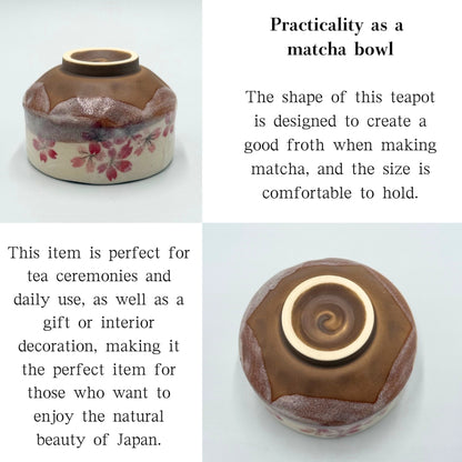 Mini Matcha Bowl Heian Sakura Red – Japanese Chawan, Cherry Blossom Design, Mino Ware, Handmade in Japan