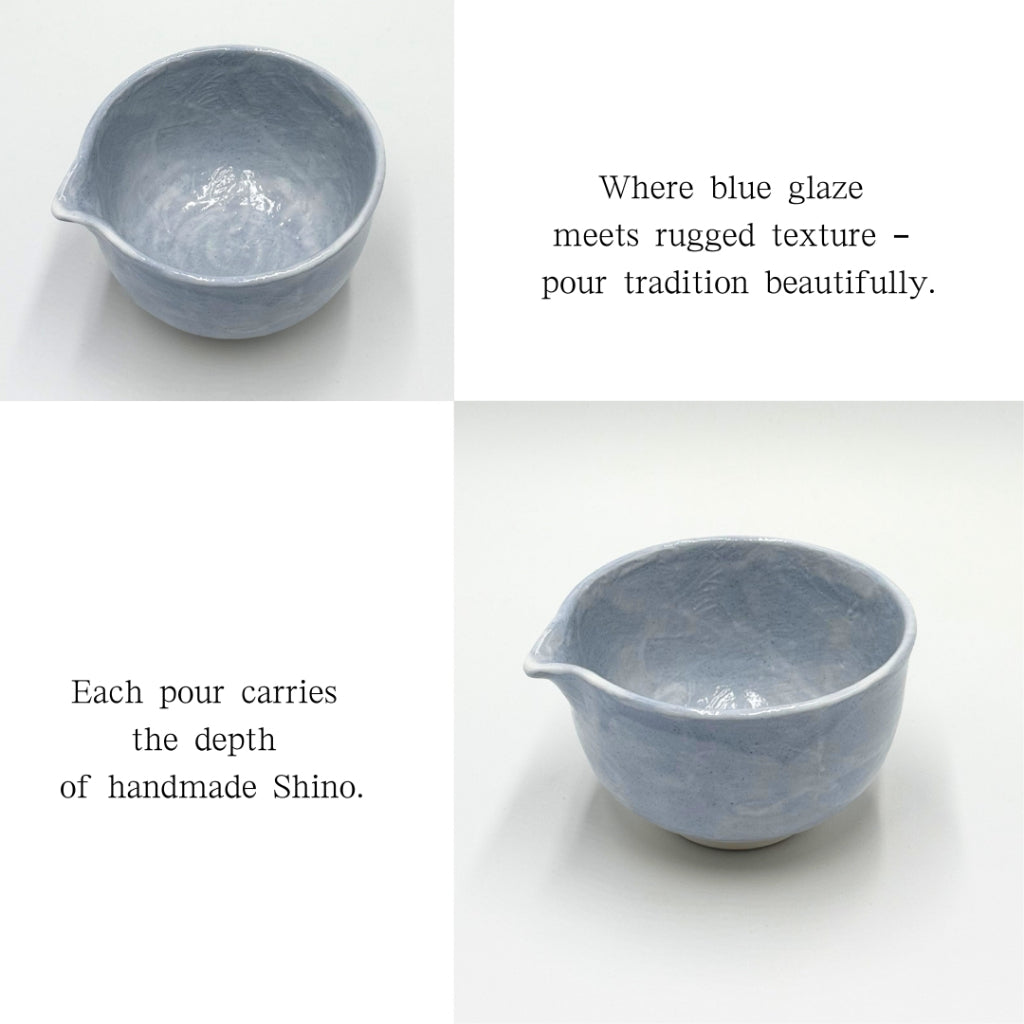 Matcha Bowl Ao-Shino Tataki Spouted – Katakuchi Chawan, Japanese Mino Ware, Handcrafted, Made in Japan