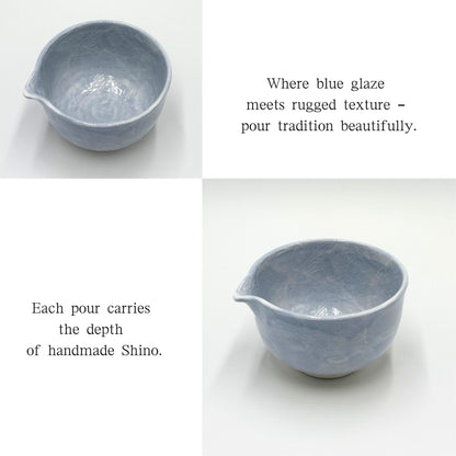 Matcha Bowl Ao-Shino Tataki Spouted – Katakuchi Chawan, Japanese Mino Ware, Handcrafted, Made in Japan