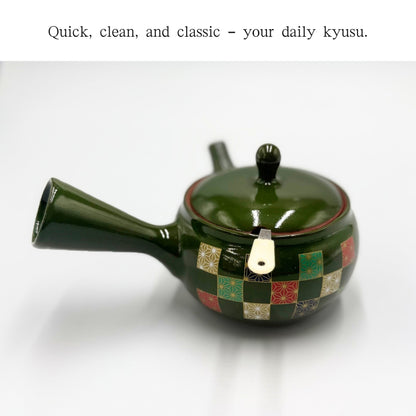 Poipoi Kyusu Teapot Checkered Ichimatsu Pattern, Modern Japanese Style Easy-Clean Teapot with Built-in Strainer