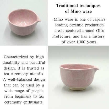 Matcha Bowl Sakura Shino Tataki Spouted Katakuchi Chawan, Mino Ware, Handmade, Made in Japan