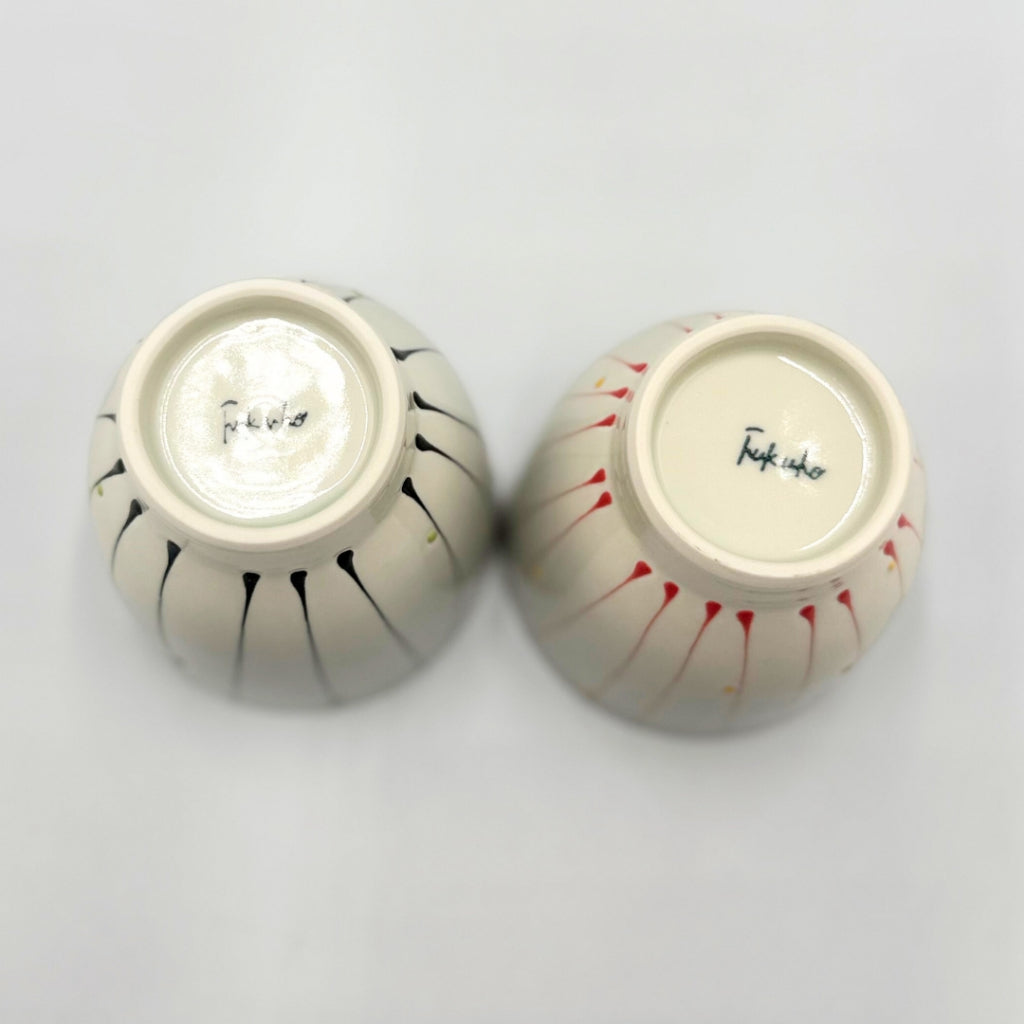 Hasami Ware Dot Line Yunomi Cup Set – Small Red Japanese Tea Cups, Hand-Painted Porcelain, Made in Japan