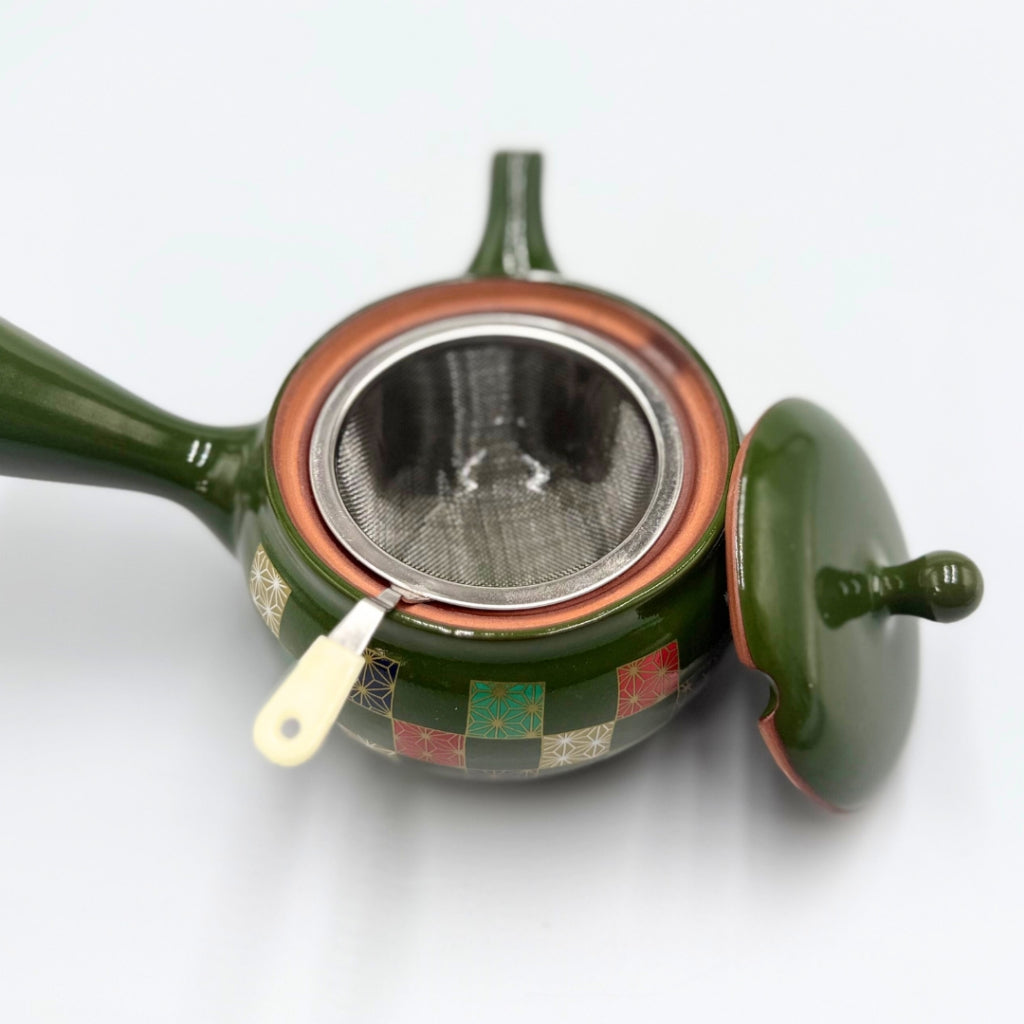 Poipoi Kyusu Teapot Checkered Ichimatsu Pattern, Modern Japanese Style Easy-Clean Teapot with Built-in Strainer