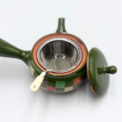 Poipoi Kyusu Teapot Checkered Ichimatsu Pattern, Modern Japanese Style Easy-Clean Teapot with Built-in Strainer