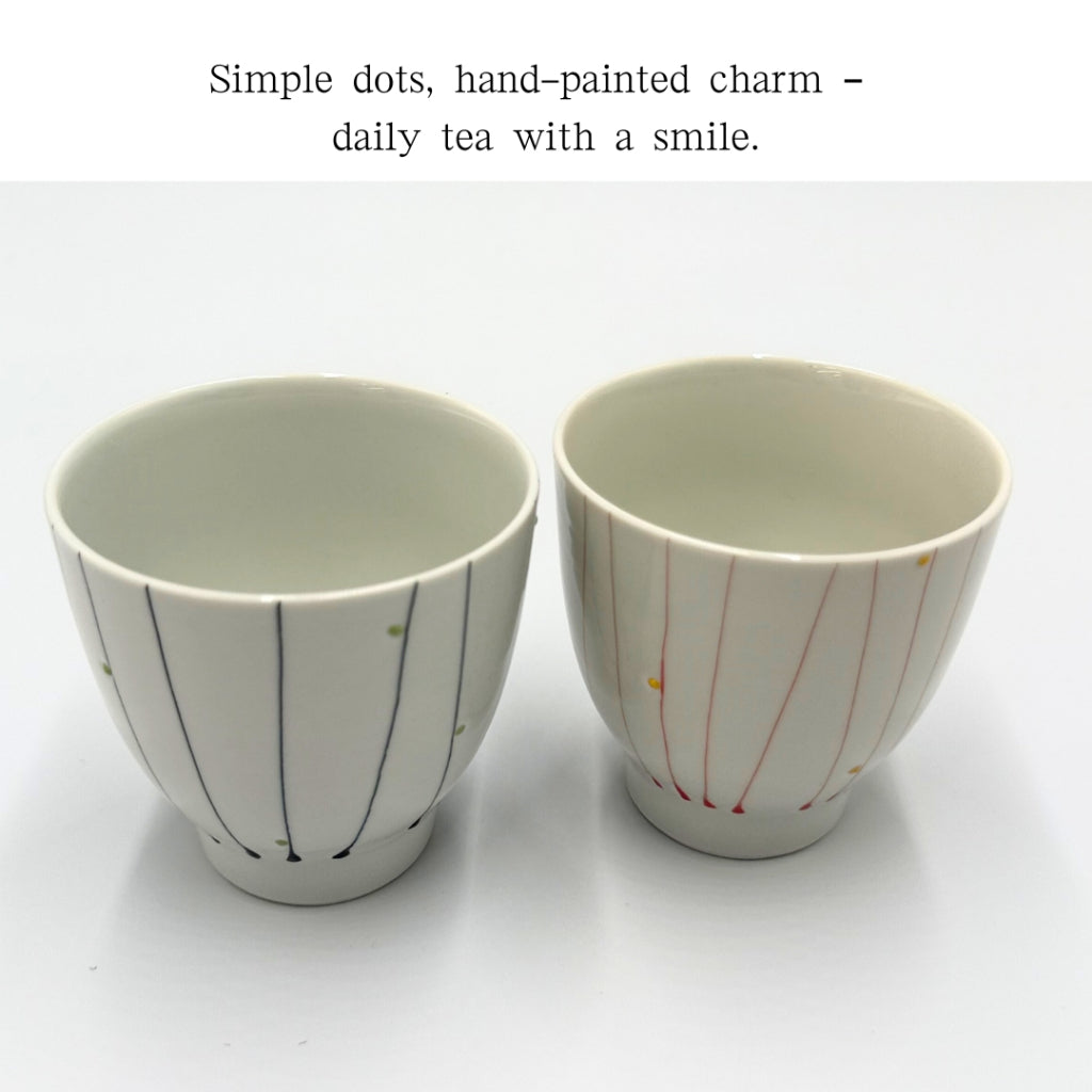Hasami Ware Dot Line Yunomi Cup Set – Small Red Japanese Tea Cups, Hand-Painted Porcelain, Made in Japan