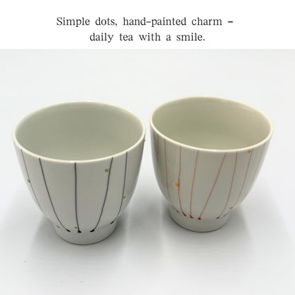 Hasami Ware Dot Line Yunomi Cup Set – Small Red Japanese Tea Cups, Hand-Painted Porcelain, Made in Japan