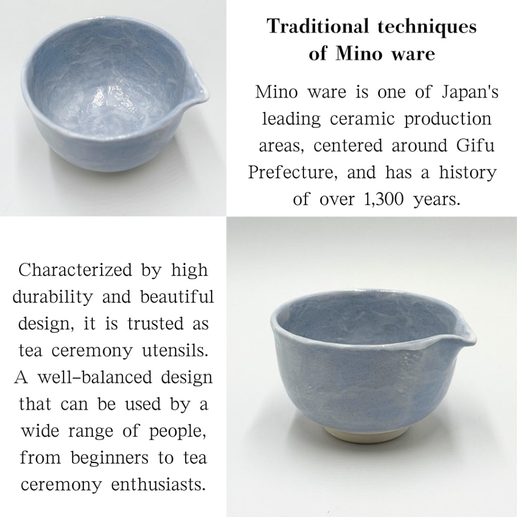 Matcha Bowl Ao-Shino Tataki Spouted – Katakuchi Chawan, Japanese Mino Ware, Handcrafted, Made in Japan