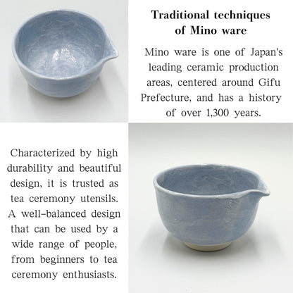 Matcha Bowl Ao-Shino Tataki Spouted – Katakuchi Chawan, Japanese Mino Ware, Handcrafted, Made in Japan