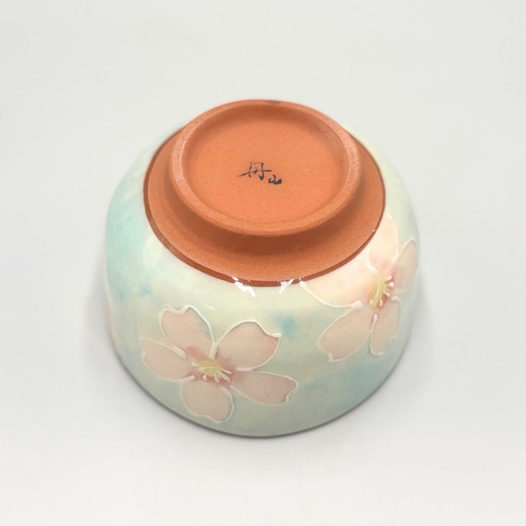 Japanese Matcha Bowl Pink Cherry Blossom Hand-Painted Mino Ware Ceramic Chawan Tea Ceremony