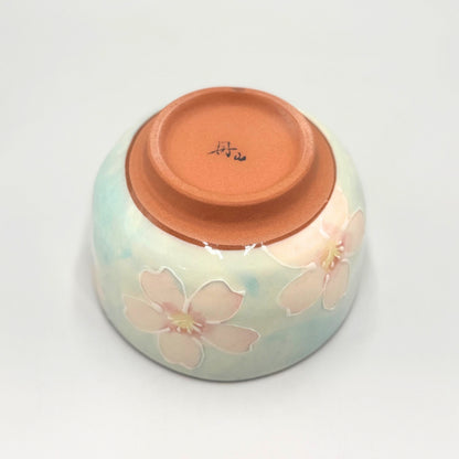 Japanese Matcha Bowl Pink Cherry Blossom Hand-Painted Mino Ware Ceramic Chawan Tea Ceremony