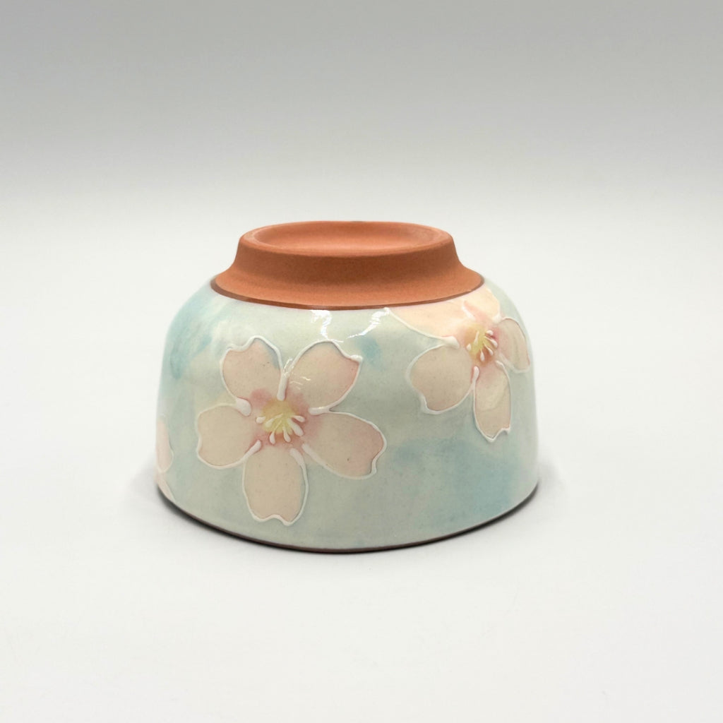Japanese Matcha Bowl Pink Cherry Blossom Hand-Painted Mino Ware Ceramic Chawan Tea Ceremony