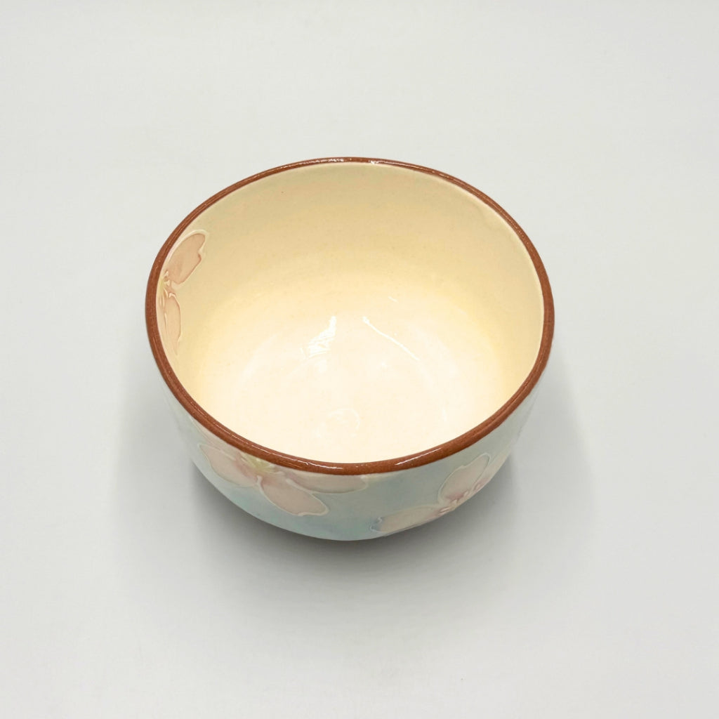 Japanese Matcha Bowl Pink Cherry Blossom Hand-Painted Mino Ware Ceramic Chawan Tea Ceremony