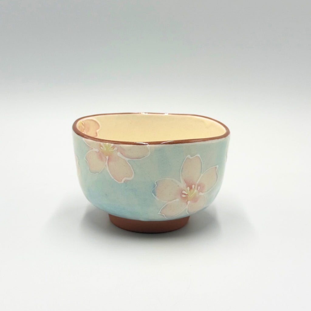 Japanese Matcha Bowl Pink Cherry Blossom Hand-Painted Mino Ware Ceramic Chawan Tea Ceremony