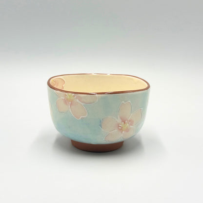 Japanese Matcha Bowl Pink Cherry Blossom Hand-Painted Mino Ware Ceramic Chawan Tea Ceremony