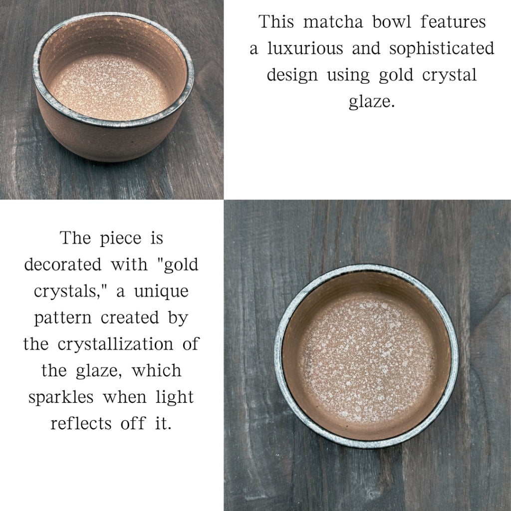 Matcha tea bowl, gold crystal, Mino ware, made in Japan mino010