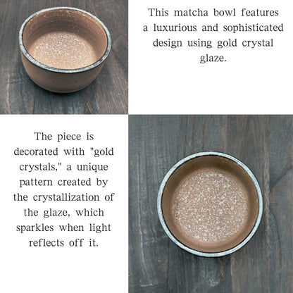 Matcha tea bowl, gold crystal, Mino ware, made in Japan mino010