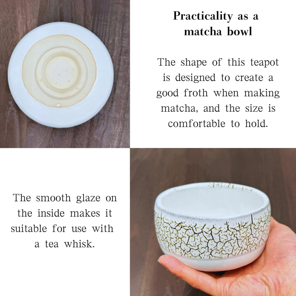Japanese Matcha Bowl Kawaraki White Tenmoku Mino Ware Ceramic Tea Cup Handcrafted in Japan