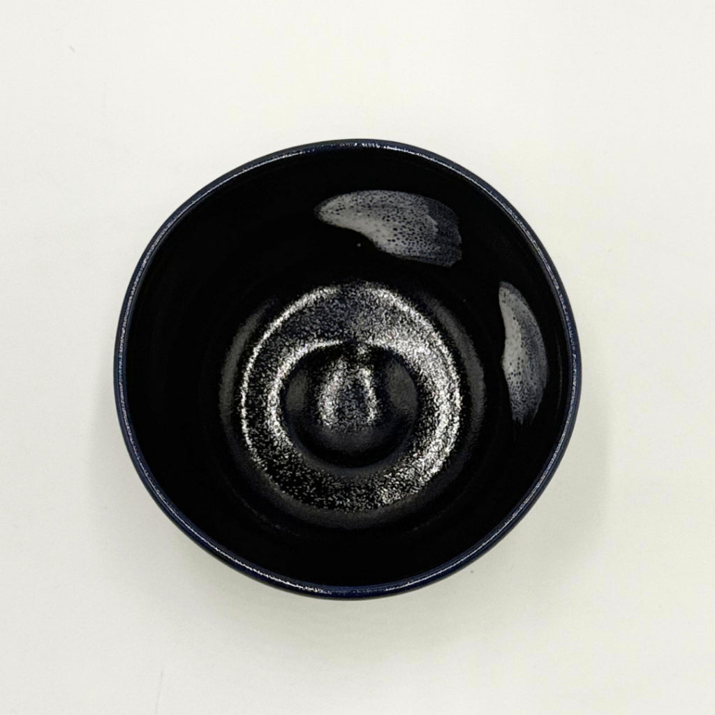 Kiyomizu-yaki Matcha Bowl, Navy Glaze with White Brush Dot Pattern, Japanese Chawan for Tea Ceremony, Ceramic