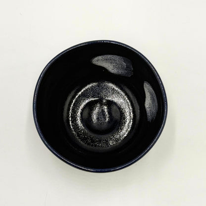 Kiyomizu-yaki Matcha Bowl, Navy Glaze with White Brush Dot Pattern, Japanese Chawan for Tea Ceremony, Ceramic