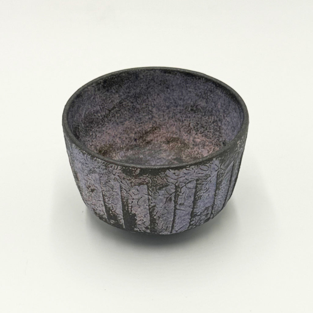 Kiyomizu-yaki Matcha Bowl Purple Glaze Sogi Pattern Japanese Tea Ceremony Chawan Handcrafted Kyoto