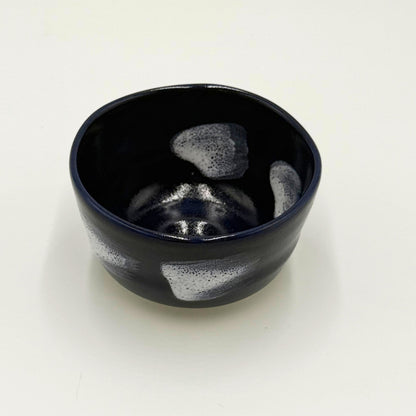 Kiyomizu-yaki Matcha Bowl, Navy Glaze with White Brush Dot Pattern, Japanese Chawan for Tea Ceremony, Ceramic