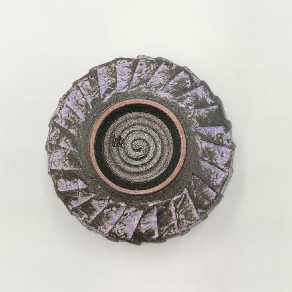 Kiyomizu-yaki Matcha Bowl Purple Glaze Sogi Pattern Japanese Tea Ceremony Chawan Handcrafted Kyoto